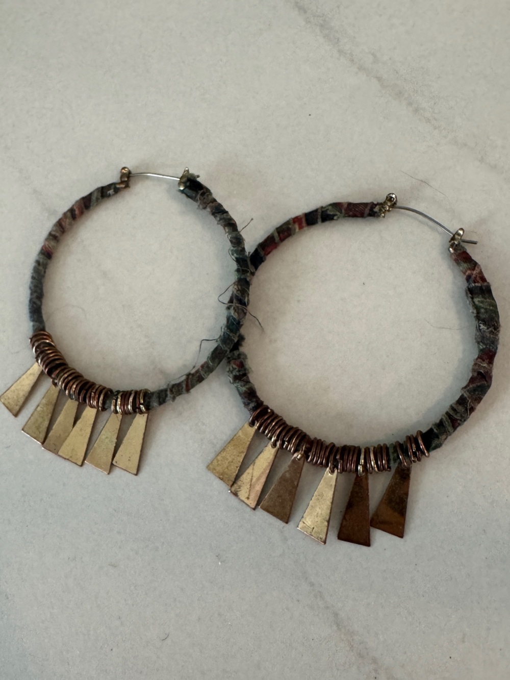 Free People Multicolor Wrapped Hoop Earrings with Brass Dangles